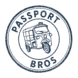 crooked Vintage passport stamp logo for Passport Bros with tuk-tuk graphic