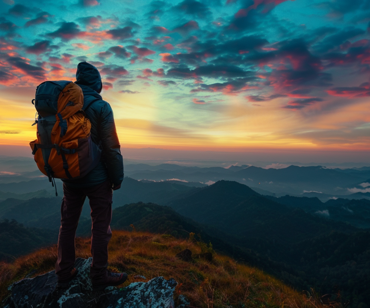 passport-bros-meaning-hero Man standing at sunset overlooking ocean, symbolizing freedom and adventure for modern Passport Bros