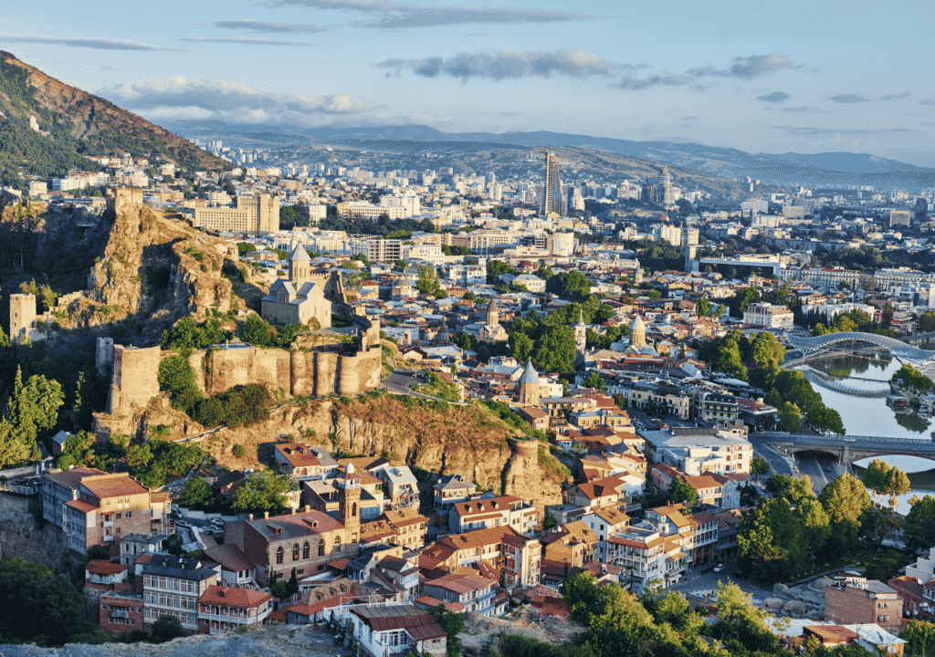 Tbilisi Old Town and Narikala Fortress with city skyline in the distance